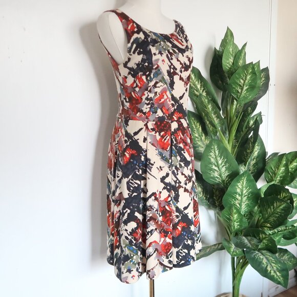 Maeve Anthropologie Artsy Abstract Print Fit & Flare Dress Tencel Stretch S - Picture 4 of 16